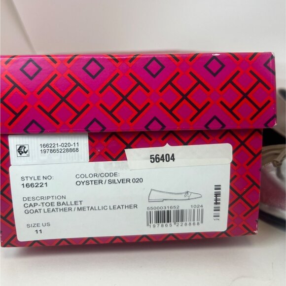 Tory Burch Cap-Toe Ballet Flats Oyster Silver Leather Womens Flats Size 11 - Picture 9 of 10